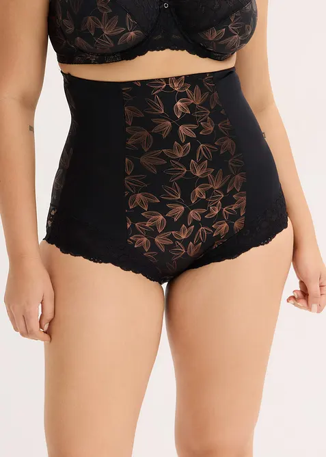 Strong Highwaist Shape Slip mit schimmerndem Druck in schwarz von vorne - bonprix