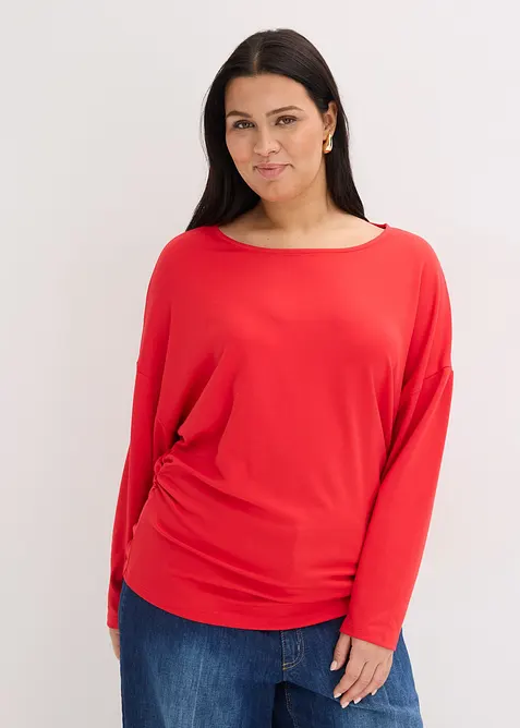 Langarmshirt aus bequemen Punto di Roma in rot von vorne (im Anschnitt) - bonprix