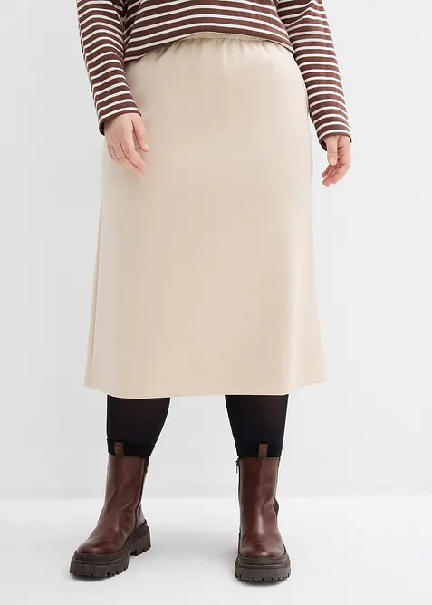Midirock aus softem Scuba in beige von vorne - bonprix
