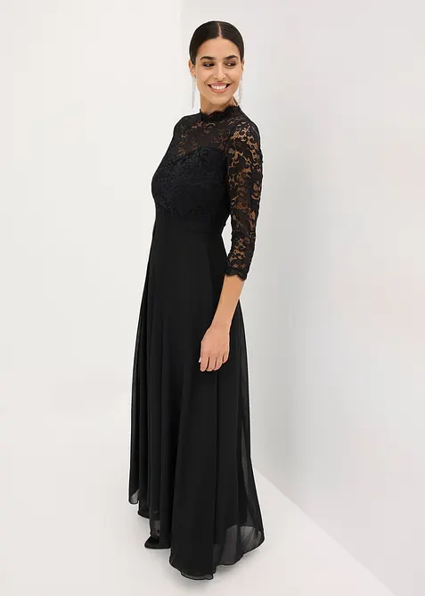 Maxikleid mit Spitze in schwarz im Look von vorne (Totalaufnahme) - bonprix