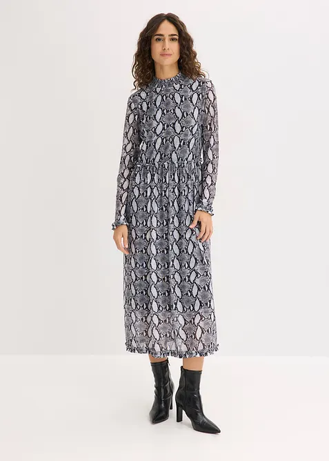 Midikleid aus softem Mesh in schwarz von vorne (Totalaufnahme) - bonprix