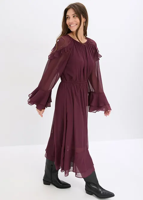Chiffonkleid mit Volants in rot im Look von vorne (Totalaufnahme) - bonprix