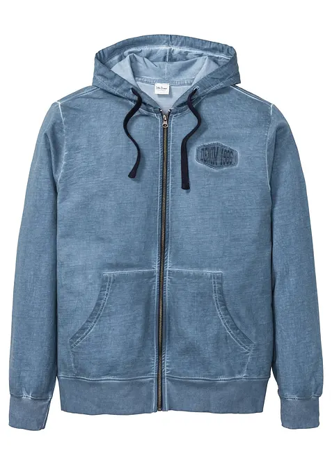 Kapuzen-Sweatjacke in ausgewaschener Optik in blau von vorne - bonprix