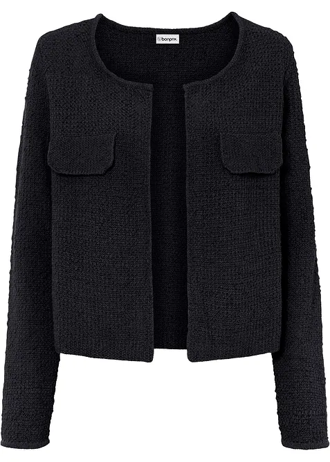 Bouclé Strickjacke in schwarz von vorne - bonprix