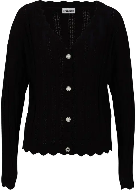 Kurze Ajour-Strickjacke in schwarz von vorne - bonprix