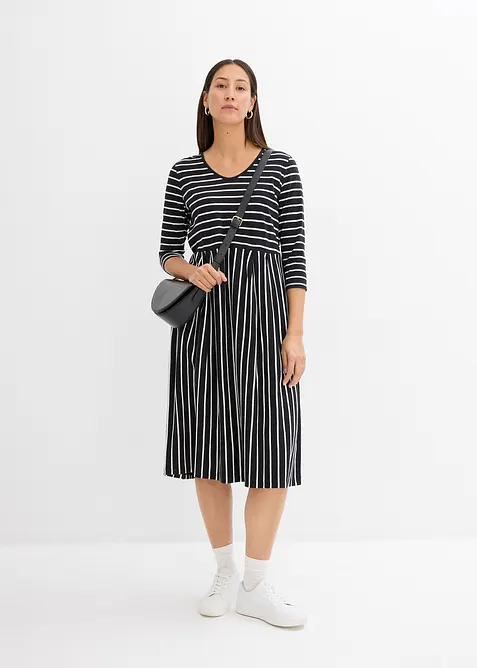 Baumwoll-Jerseykleid, Midilänge in schwarz im Look von vorne (Totalaufnahme) - bonprix