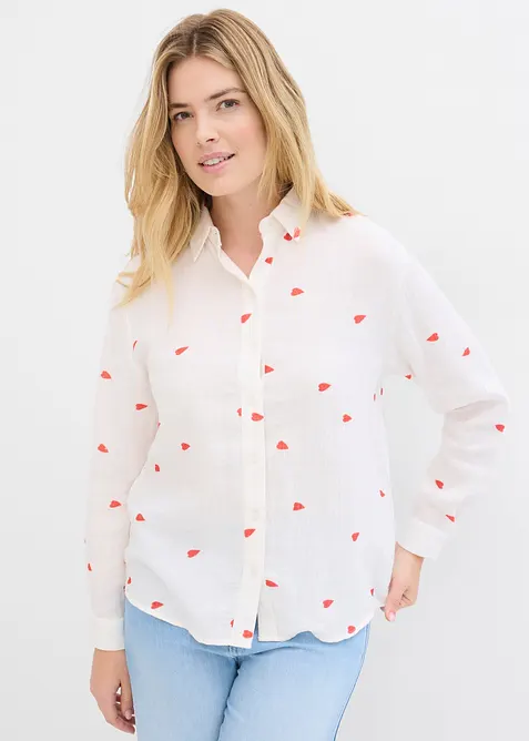 Musselin-Bluse aus reiner Baumwolle in weiß von vorne (im Anschnitt) - bonprix