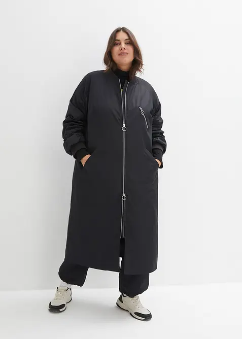 Blouson-Mantel mit Strickkragen in schwarz von vorne (Totalaufnahme) - bonprix