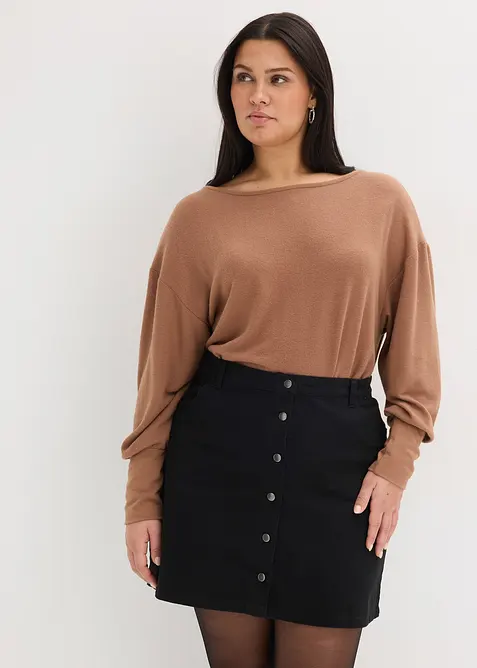 Langarmshirt aus softem Viskose-Mix in braun von vorne (im Anschnitt) - bonprix