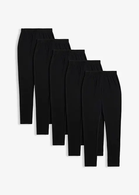 Leggings aus elastischem Bio-Baumwoll-Mix (5er Pack) in schwarz von vorne - bonprix