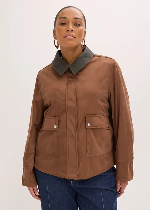 Velourslederimitat-Jacke in braun von vorne (im Anschnitt) - bonprix