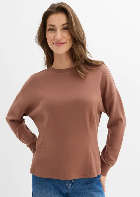 Tailliertes Scuba-Shirt in braun von vorne (im Anschnitt) - bonprix