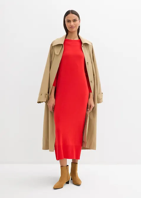 Lockeres Midikleid aus Viskose-Mix in rot im Look von vorne (Totalaufnahme) - bonprix