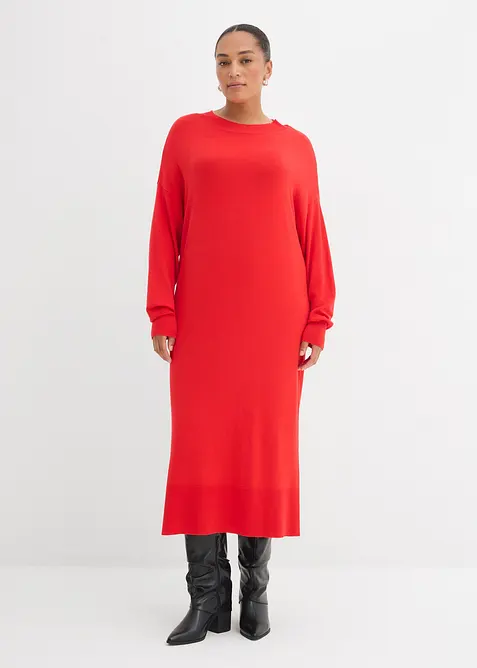 Lockeres Midikleid aus Viskose-Mix in rot von vorne (Totalaufnahme) - bonprix