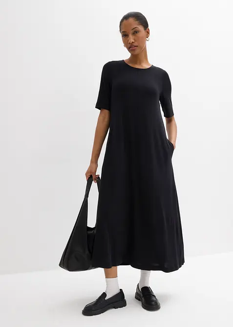 Midikleid aus softem Modal-Mix in schwarz im Look von vorne (Totalaufnahme) - bonprix
