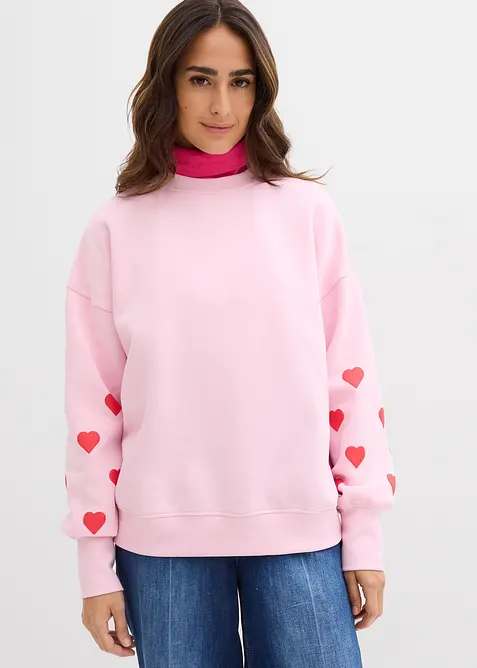 Oversize Sweatshirt aus Baumwoll-Mix in rosa von vorne (im Anschnitt) - bonprix