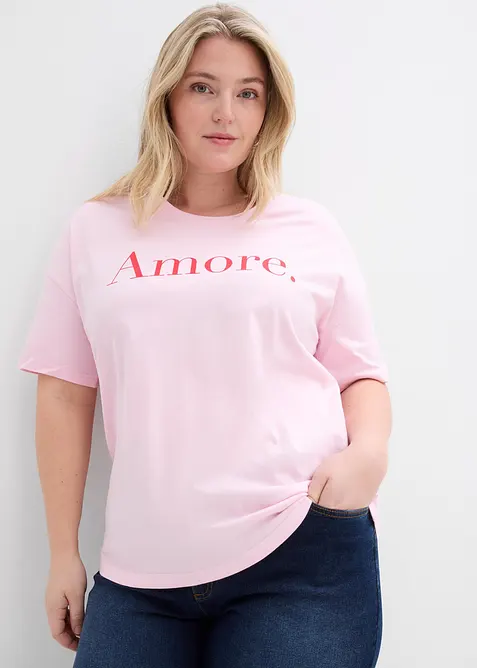 T-Shirt aus reiner Bio-Baumwolle in rosa von vorne (im Anschnitt) - bonprix