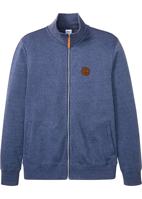 Stehkragen-Sweatjacke in Regular Fit in blau von vorne - bonprix