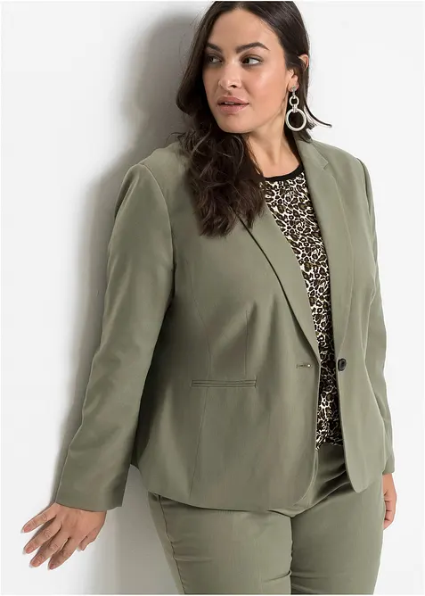 Blazer mit Paspeltaschen Petite in grün von vorne (im Anschnitt) - bonprix