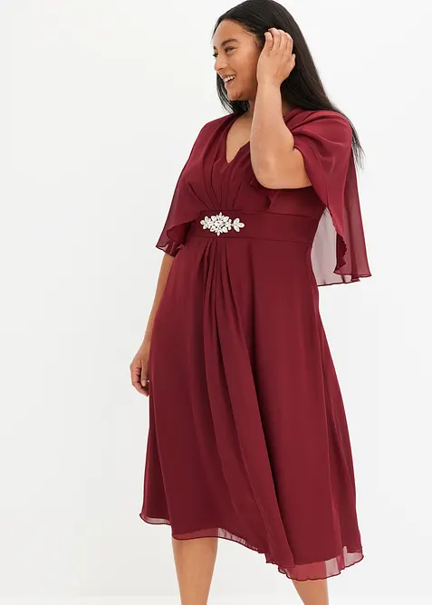 Chiffonkleid mit Strassstein-Applikation in rot von vorne (Totalaufnahme) - bonprix