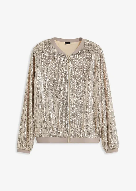Pailletten-Blouson in beige von vorne - bonprix