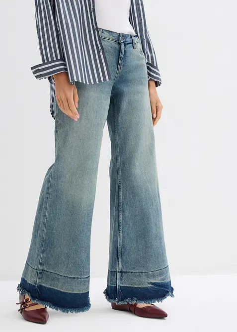 Wide-Leg-Jeans Mid Waist in blau von vorne - bonprix