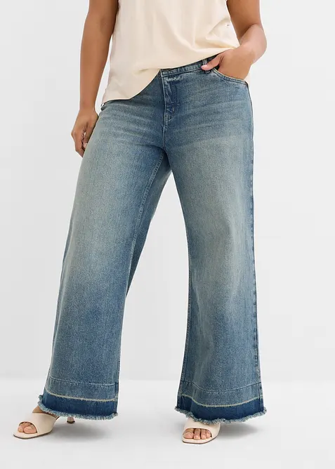 Wide-Leg-Jeans Mid Waist in blau von vorne - bonprix