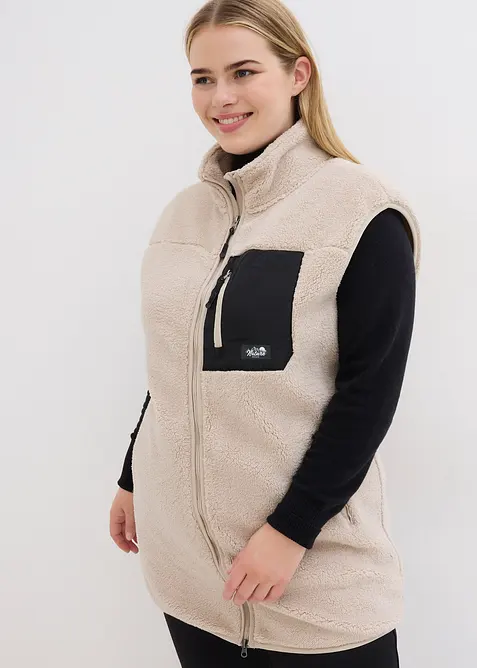 Teddy-Fleece-Weste in grau von vorne (im Anschnitt) - bonprix