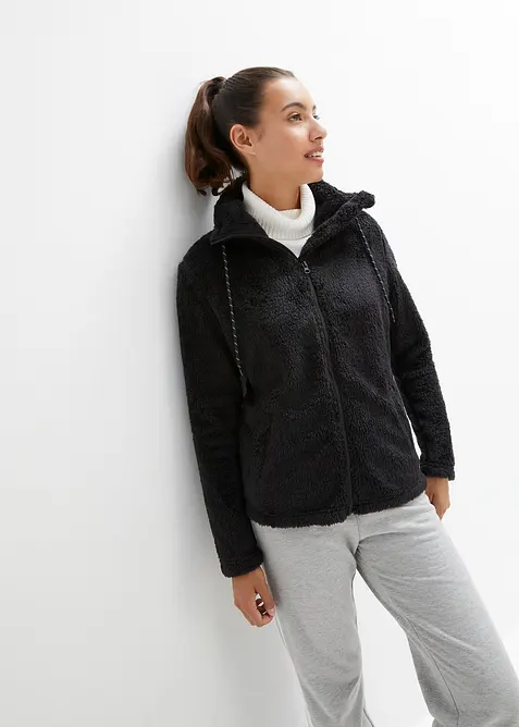 Teddy-Fleece-Jacke in schwarz von vorne (im Anschnitt) - bonprix
