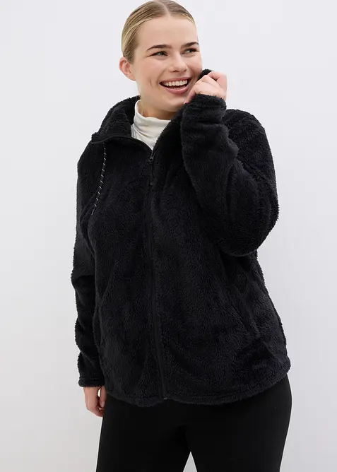 Teddy-Fleece-Jacke in schwarz von vorne (im Anschnitt) - bonprix