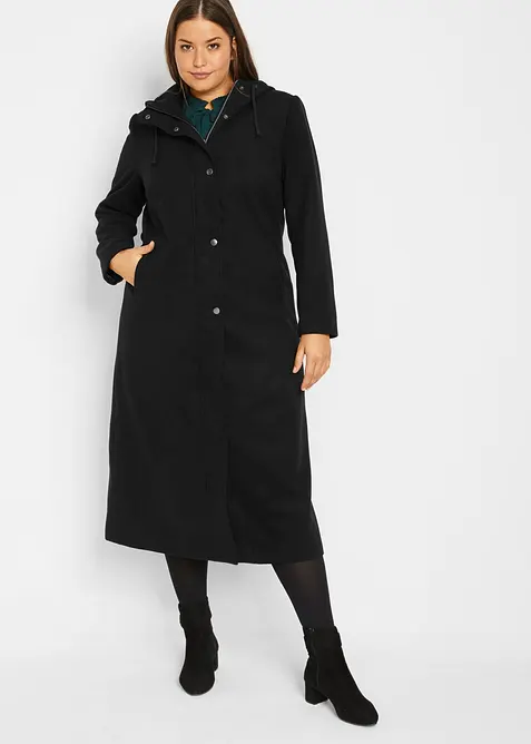 Mantel aus Wollimitat, Maxi-Länge in schwarz von vorne (Totalaufnahme) - bonprix