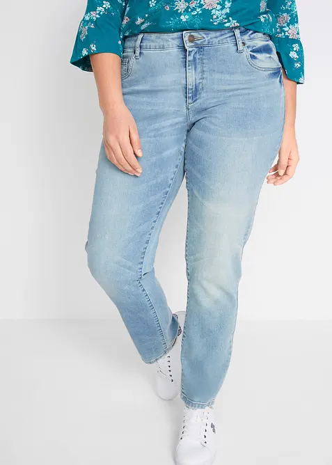 Straight Jeans Mid Waist, Stretch in blau von vorne - bonprix