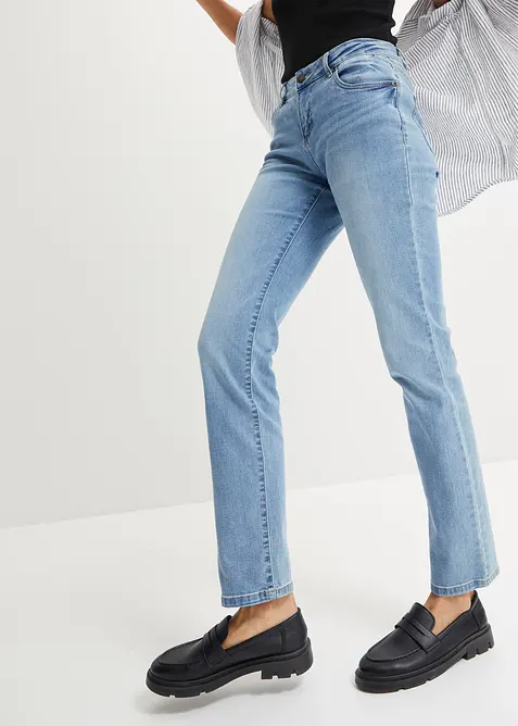 Straight Jeans Mid Waist, Stretch in blau von vorne - bonprix