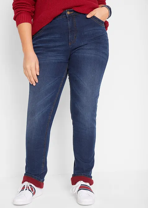Straight-Jeans High Waist, Thermo in blau von vorne - bonprix