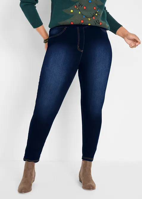 Wärmende Jeggings High Waist, Bequembund in blau von vorne - bonprix
