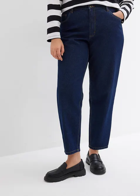 Mom Jeans High Waist, cropped in blau von vorne - bonprix