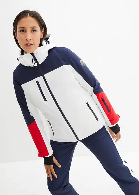 wasserdichte Ski Funktions-Jacke mit Belüftungsschlitzen in weiß von vorne (im Anschnitt) - bonprix