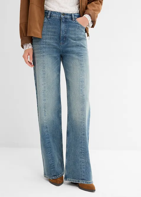 Loose Straight-Jeans High Waist, Low Stretch in blau von vorne - bonprix
