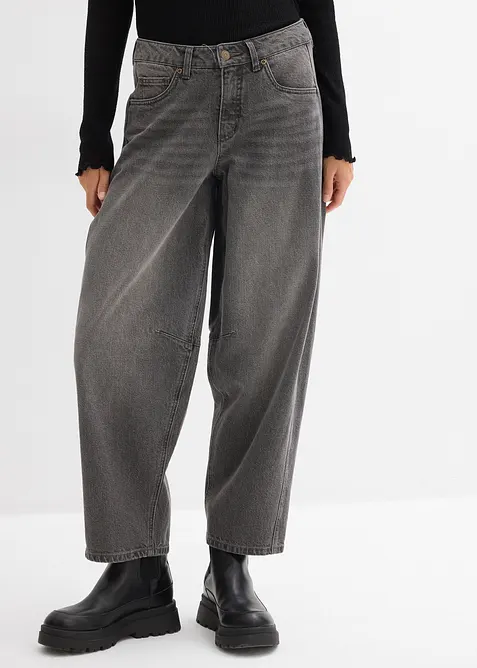 Ballon-Jeans Mid Waist in grau von vorne - bonprix