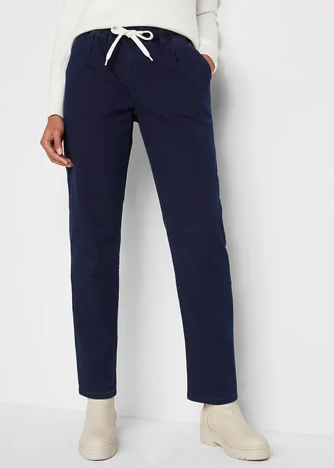 Mom-Jeans Mid Waist, Thermo mit Bequembund in blau von vorne - bonprix