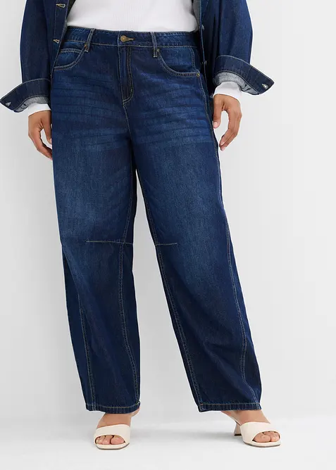 Balloon-Jeans Mid Waist, Super Soft in blau von vorne - bonprix