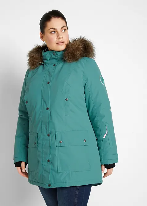 wasserdichte Outdoor-Funktions-Jacke mit Kapuze in grün von vorne (im Anschnitt) - bonprix