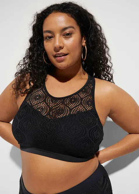 Bustier-Bikinioberteil mit Spitze in schwarz von vorne (im Anschnitt) - bonprix