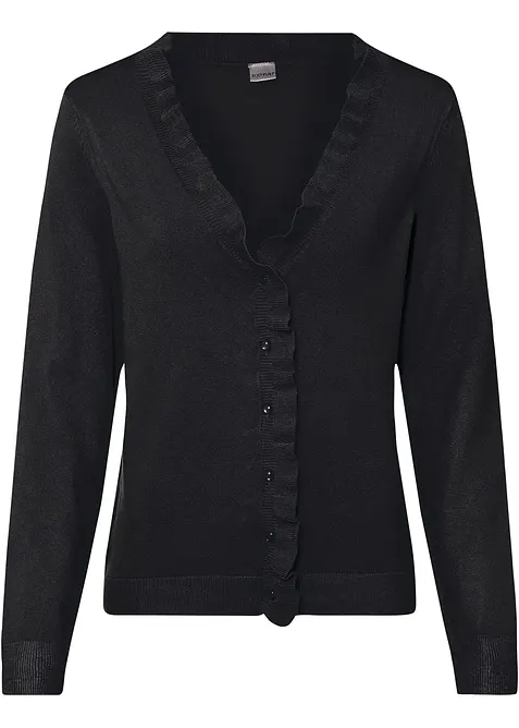 Feinstrickjacke aus fließendem Viskose-Mix in schwarz von vorne - bonprix