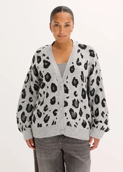 Strickjacke mit Jacquardmuster in grau von vorne (im Anschnitt) - bonprix