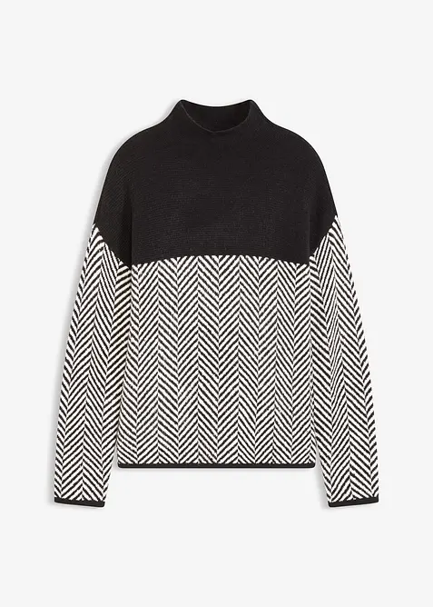 Oversized Strick-Pullover in schwarz von vorne - bonprix