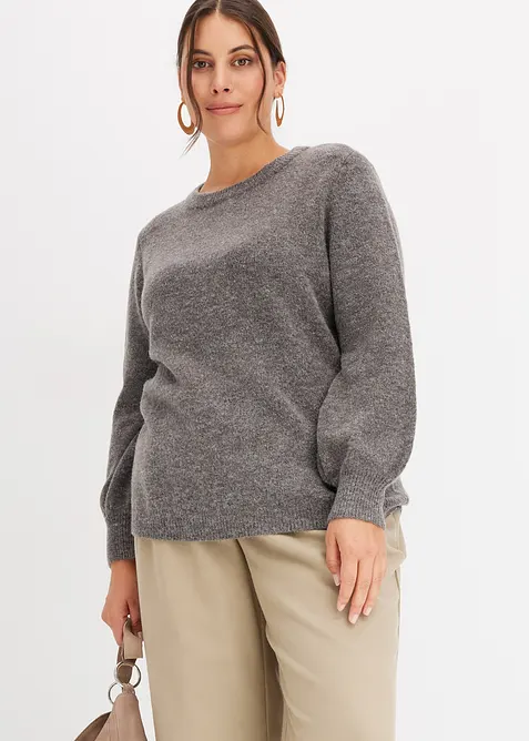 Pullover mit Ballonärmeln in grau von vorne (im Anschnitt) - bonprix