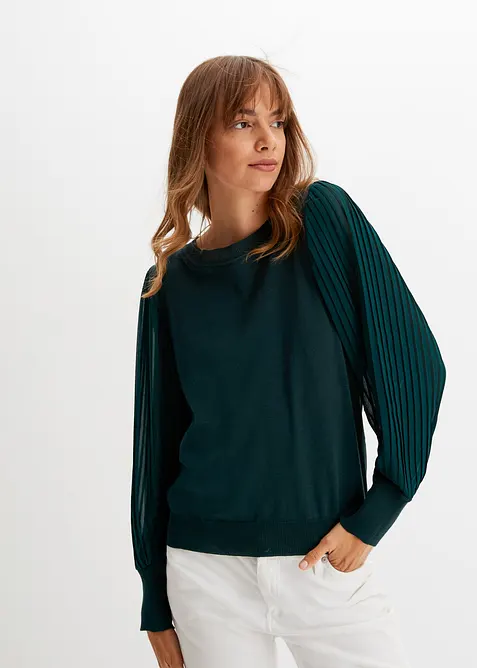 Feinstrickpullover aus softem Viskose-Mix in grün von vorne (im Anschnitt) - bonprix