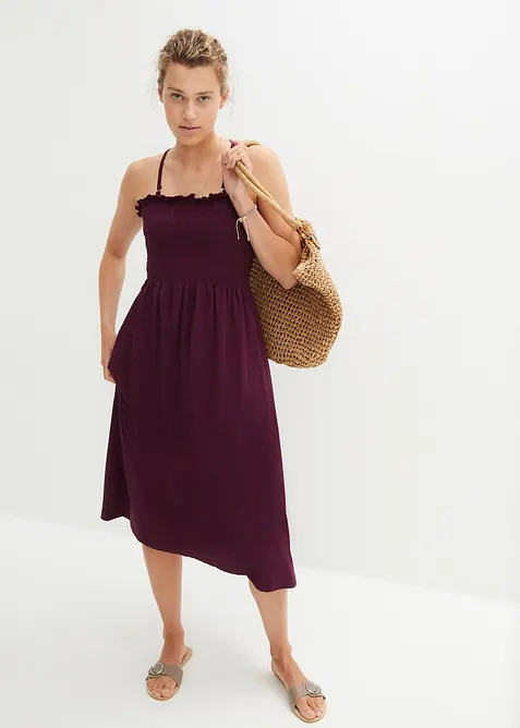 Jerseykleid aus reiner Bio-Baumwolle in lila im Look von vorne (Totalaufnahme) - bonprix