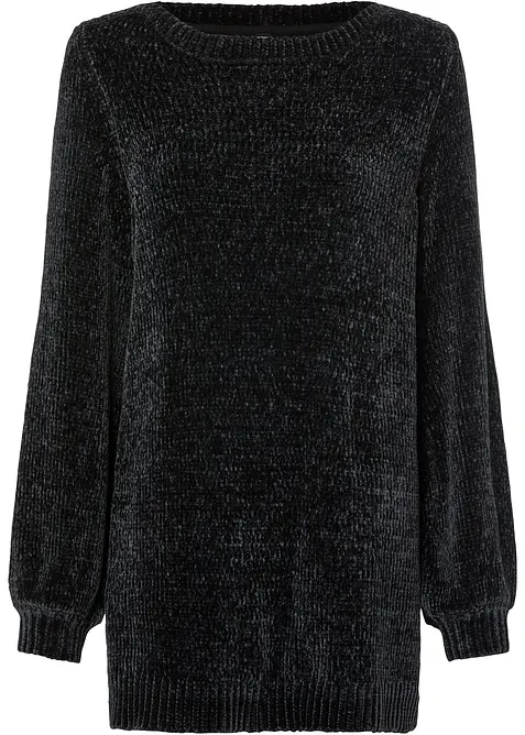 Chenille-Longpullover in schwarz von vorne - bonprix
